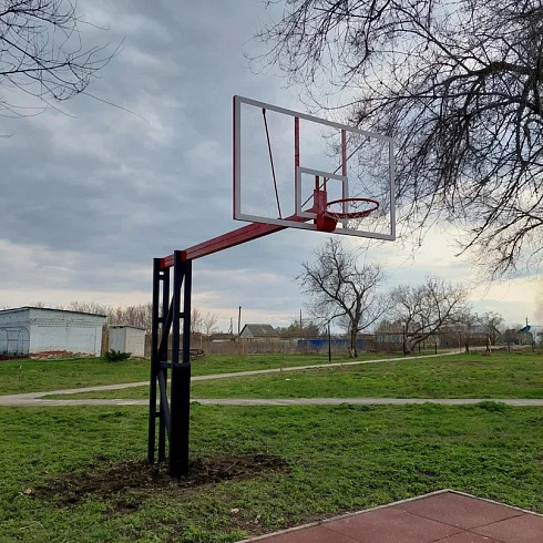 Стойка баскетбольная уличная с защитой, щитом из оргстекла, аморт. кольцом и сеткой, вынос 325 см