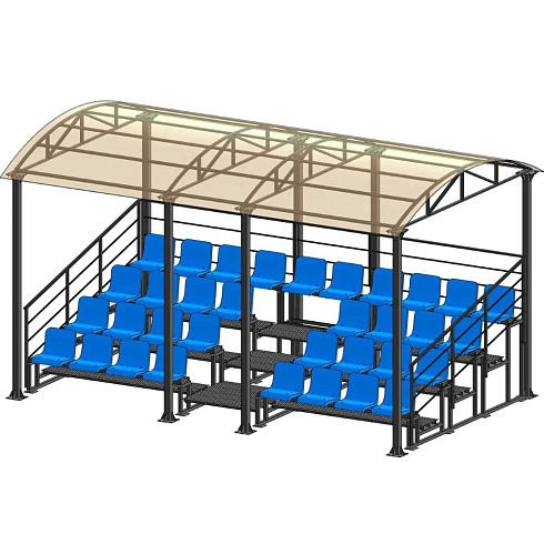 Трибуна для зрителей 4 ряда на 34 места с навесом и перилами