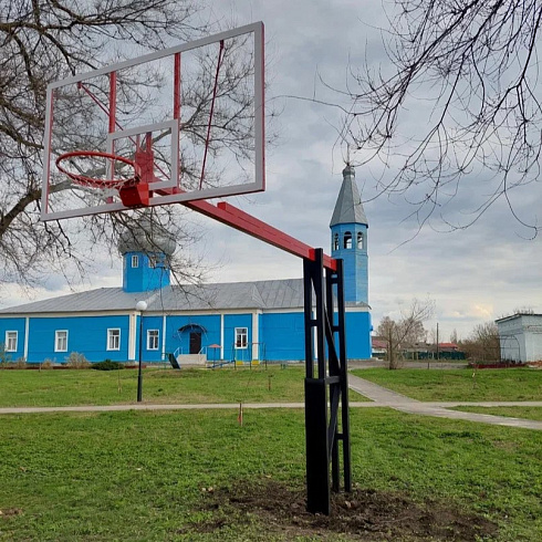 Стойка баскетбольная уличная с защитой, щитом из оргстекла, аморт. кольцом и сеткой, вынос 225 см
